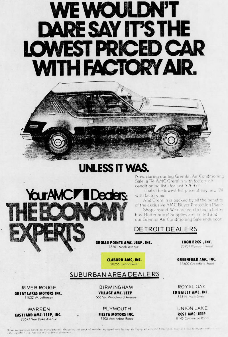 Claborn AMC - Apr 5 1974 Ad (newer photo)